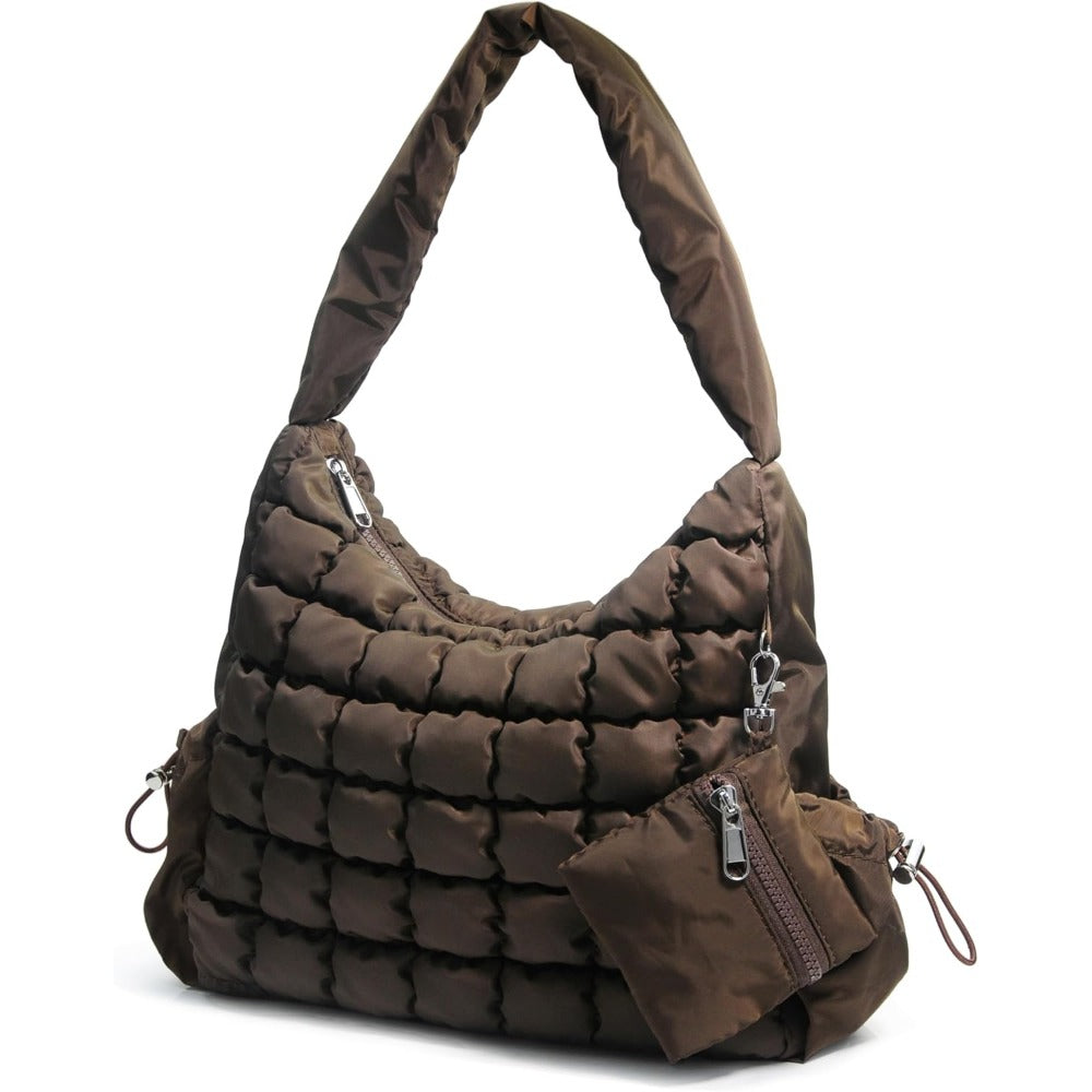 Puffer Quilted Shoulder Bag for Women Hobo Handbag Lightweight Purse
