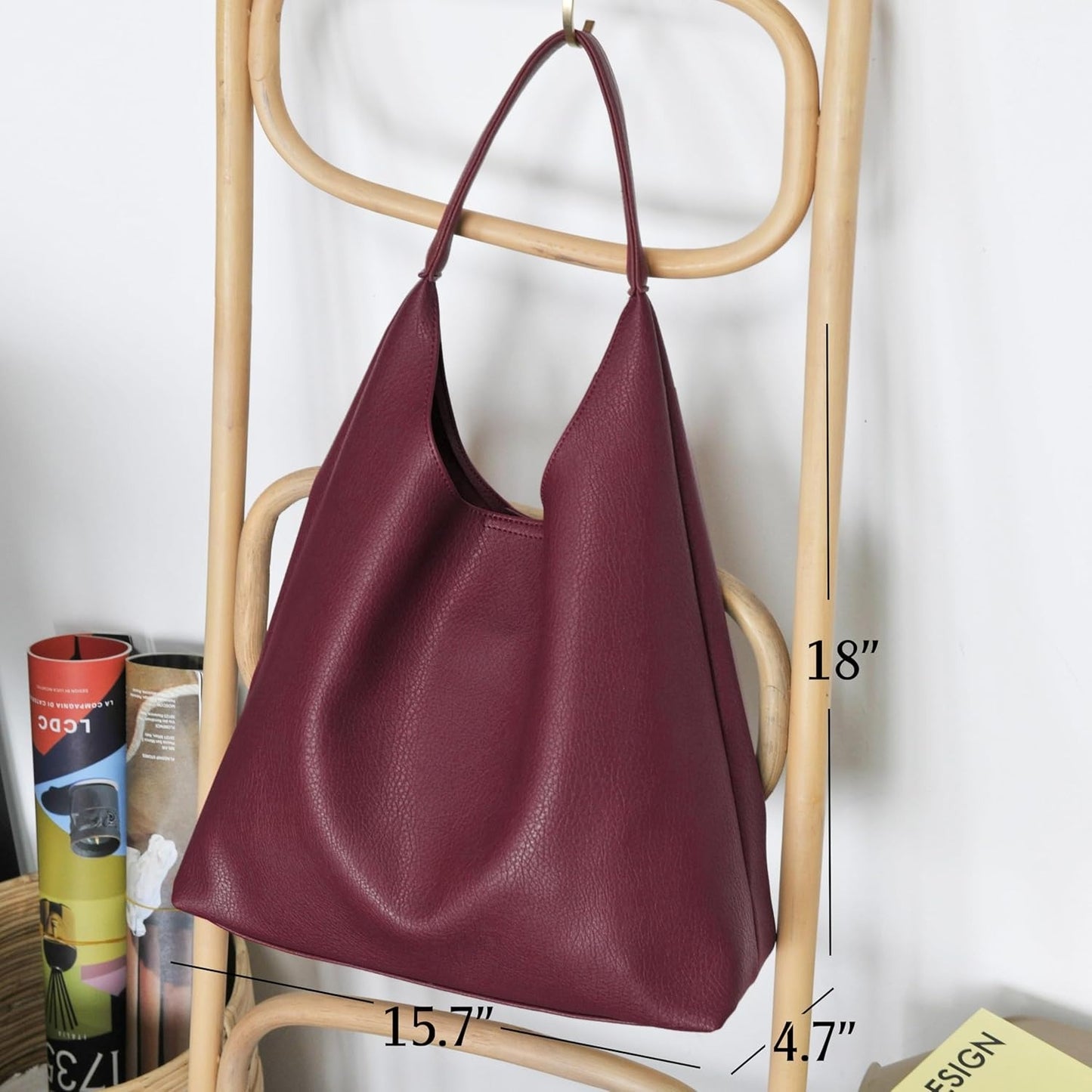 Soft Vegan Leather Hobo Bag for Women - Dark Red