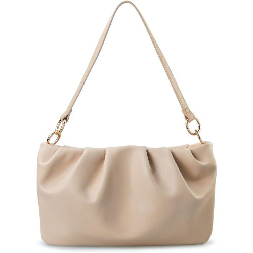 Ruched Shoulder Handbag - Nude
