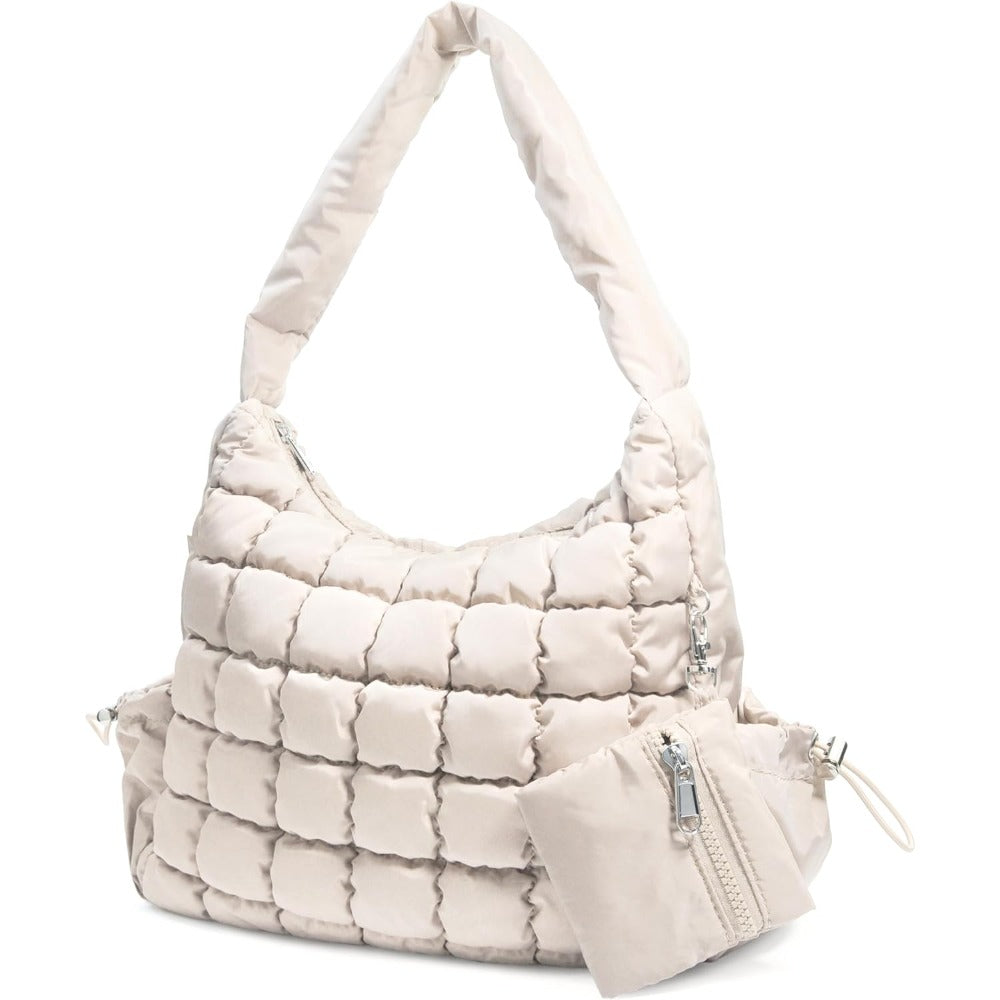 Puffer Quilted Shoulder Bag for Women Hobo Handbag Lightweight Purse