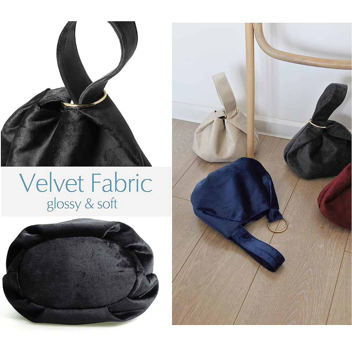 Women Clutch Velvet Top Handle Bag Wristlet Small Tote Purse