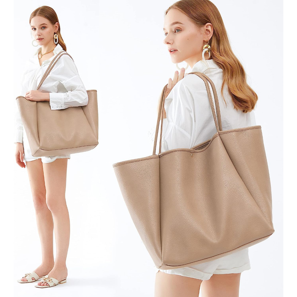 Oversize Vegan Leather Tote Women Weekender Bag Shopper Handbag Travel Purse