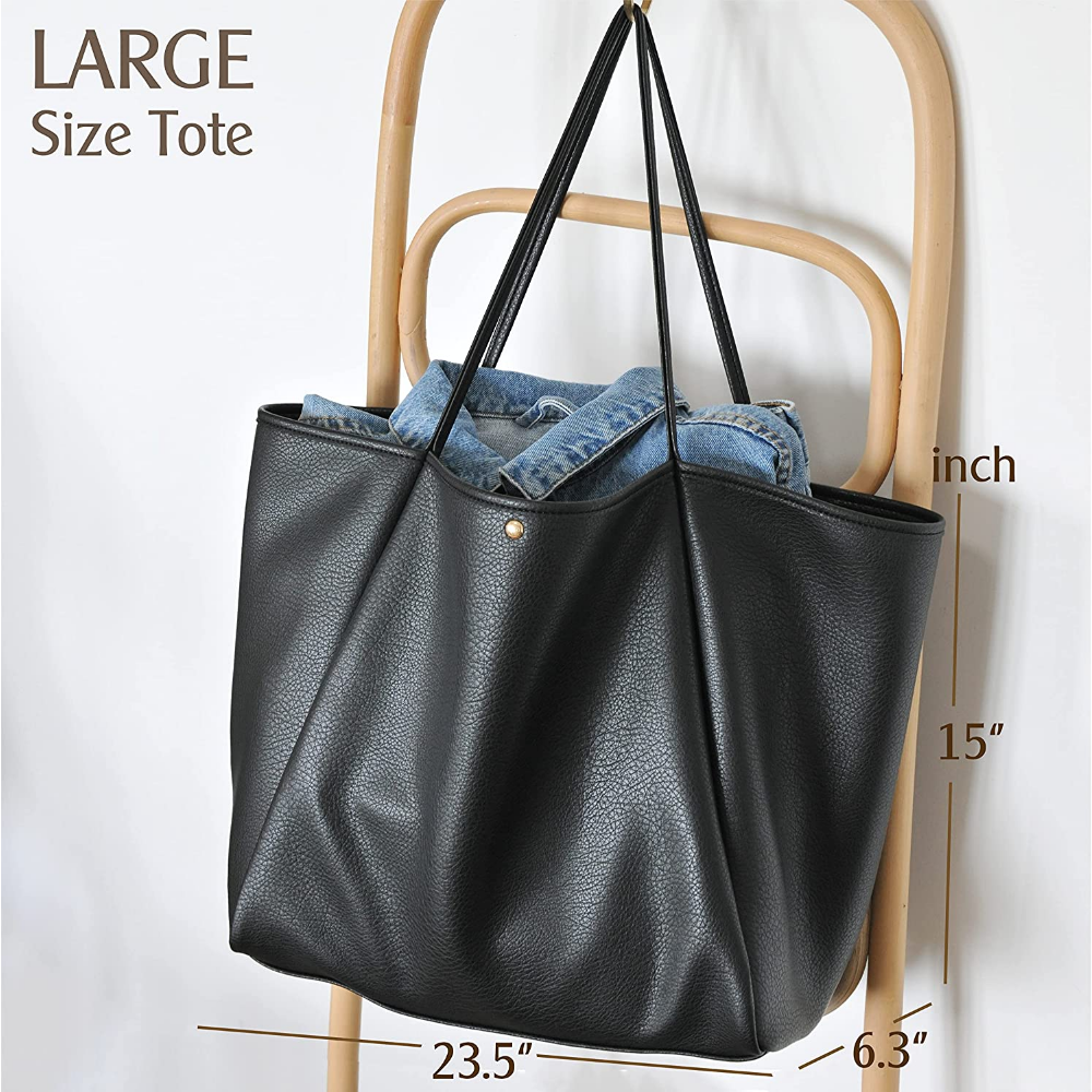 Oversize Vegan Leather Tote Women Weekender Bag Shopper Handbag Travel Purse