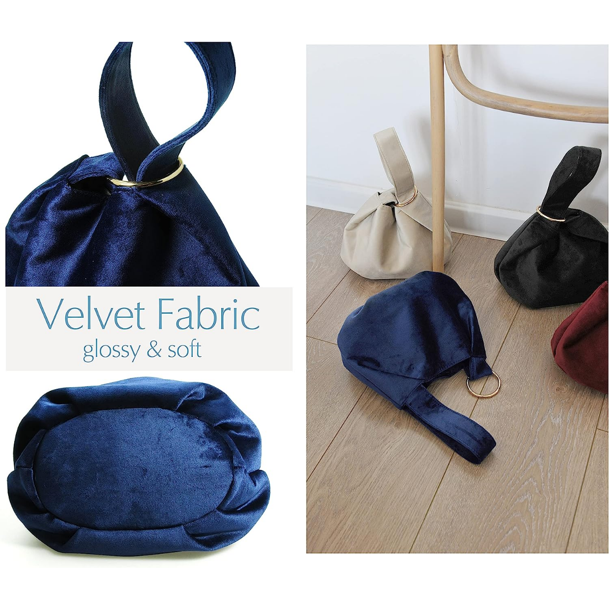 Women Clutch Velvet Top Handle Bag Wristlet Small Tote Purse