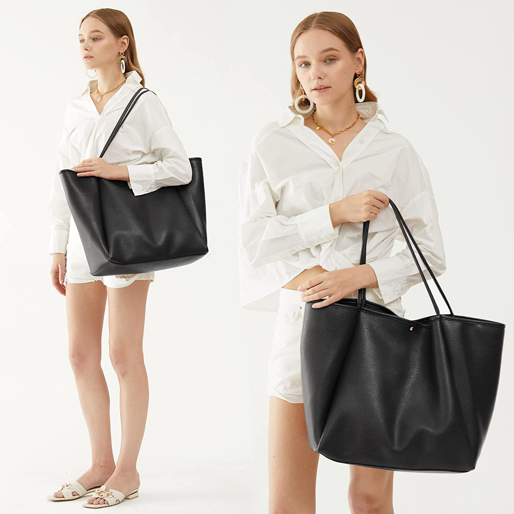 Oversize Vegan Leather Tote Women Weekender Bag Shopper Handbag Travel Purse