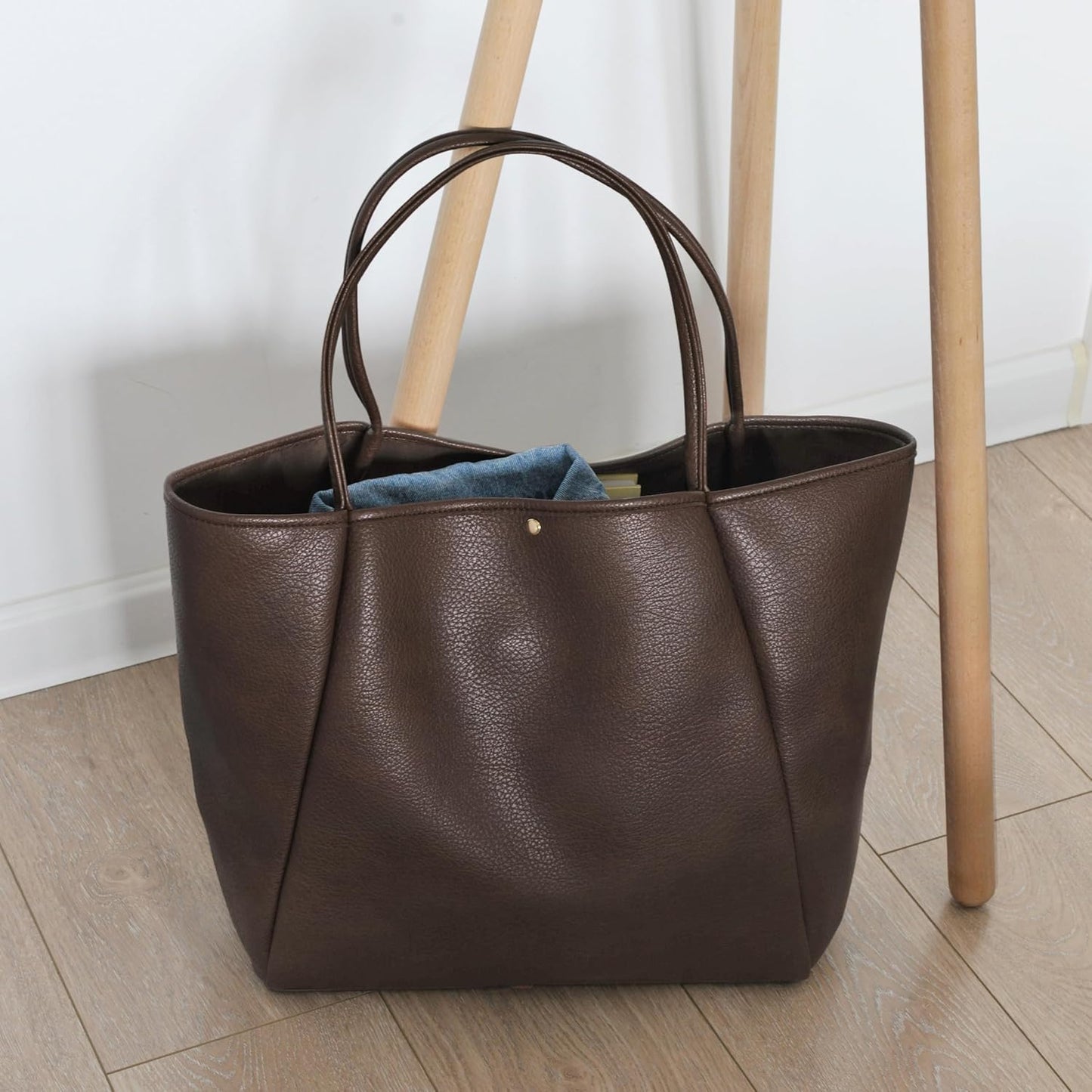 Oversized Vegan Leather Tote Women's Travel Bag - Coffee