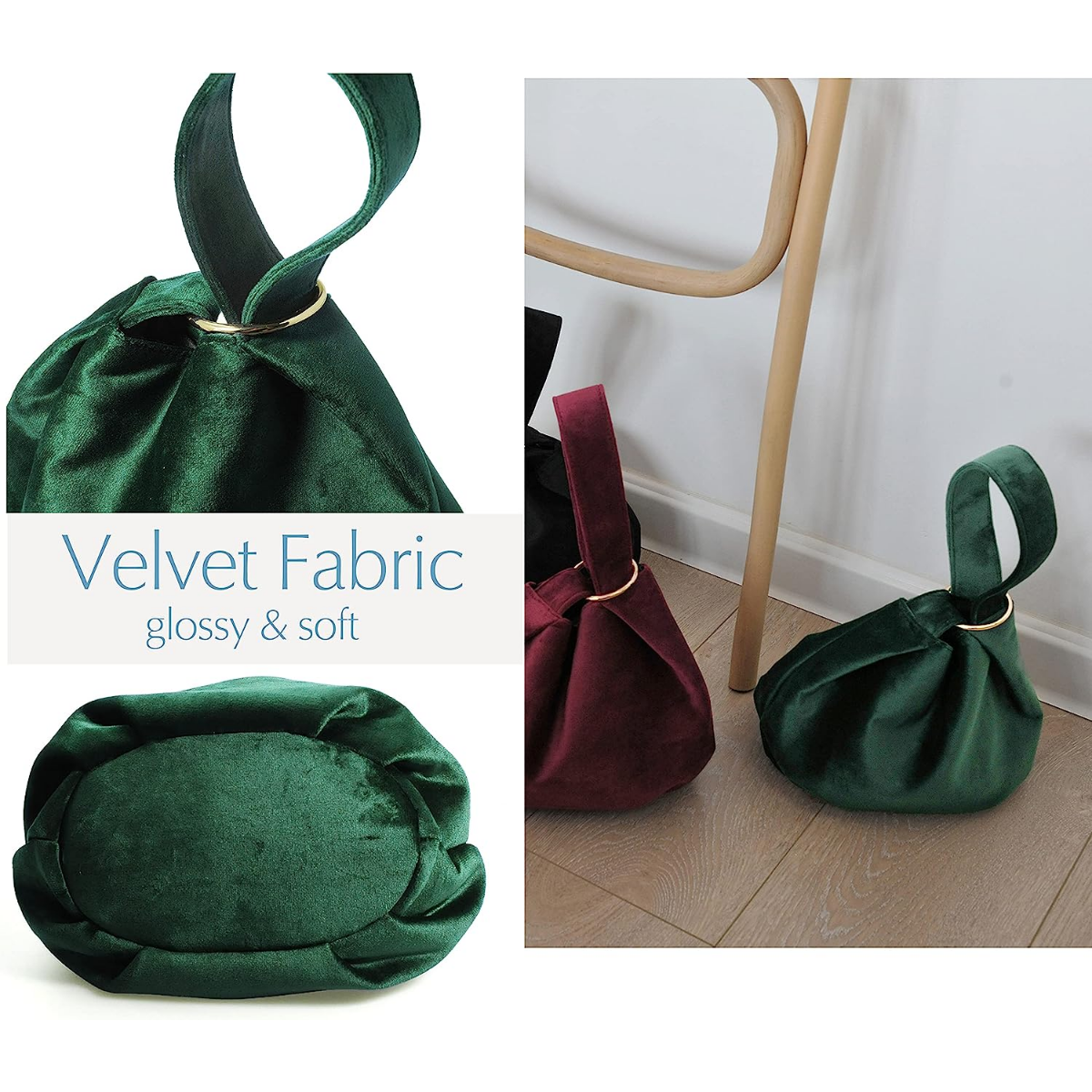Women Clutch Velvet Top Handle Bag Wristlet Small Tote Purse