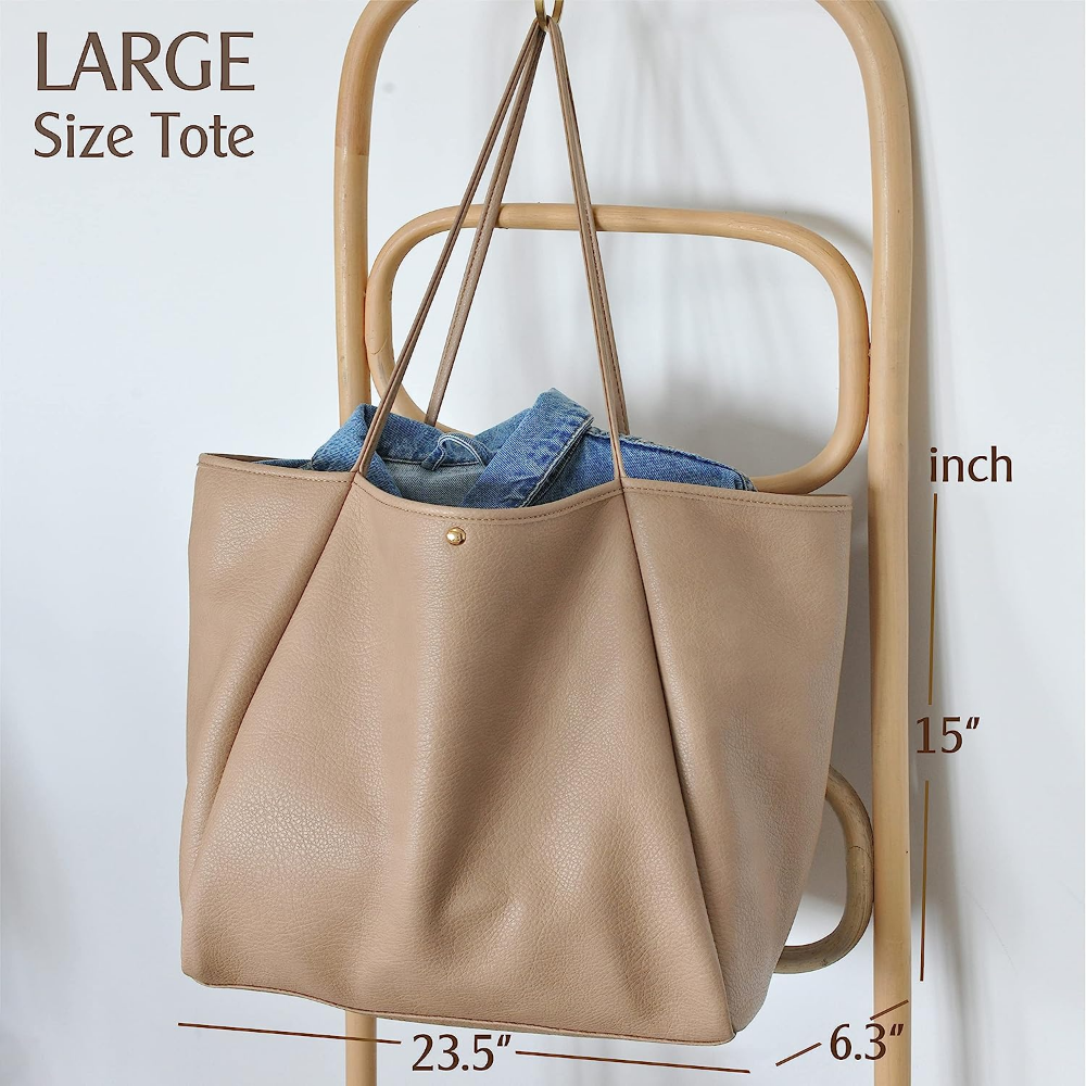 Oversize Vegan Leather Tote Women Weekender Bag Shopper Handbag Travel Purse