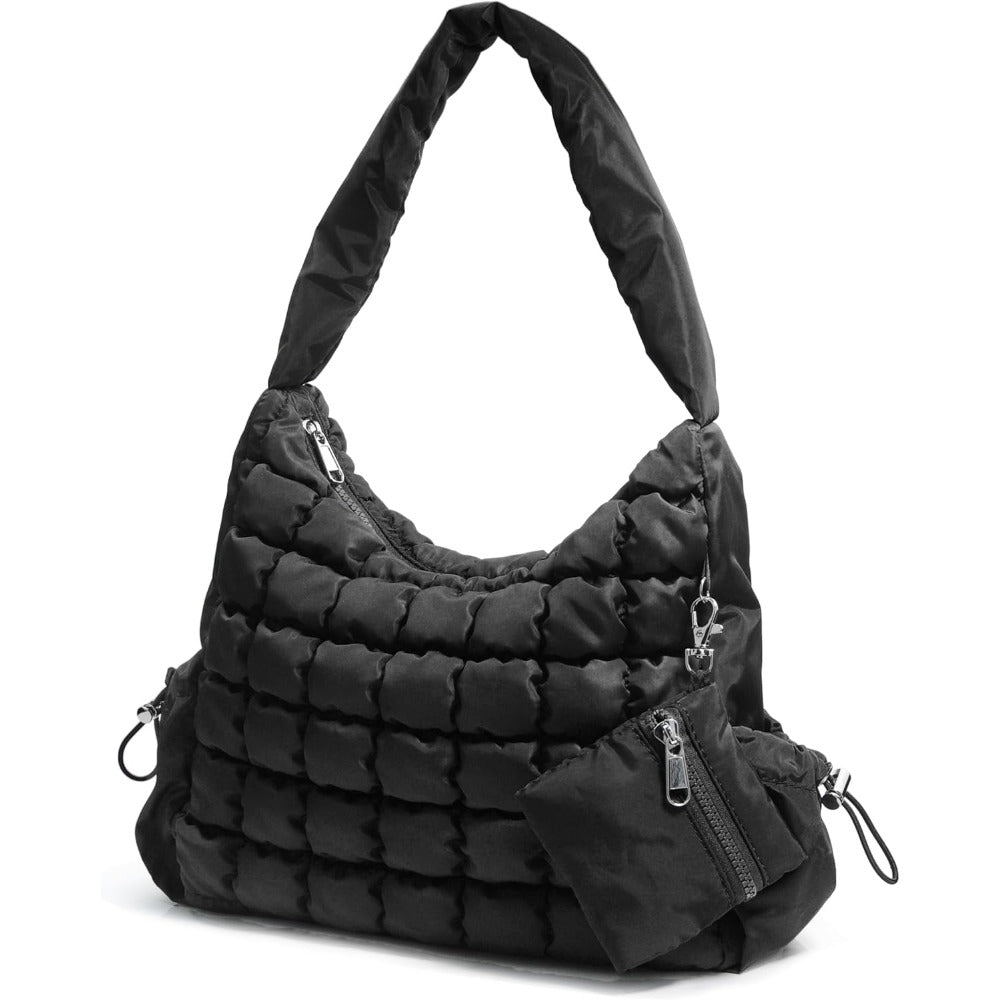 Puffer Quilted Shoulder Bag for Women Hobo Handbag Lightweight Purse