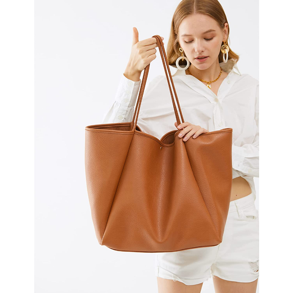 Oversize Vegan Leather Tote Women Weekender Bag Shopper Handbag Travel Purse