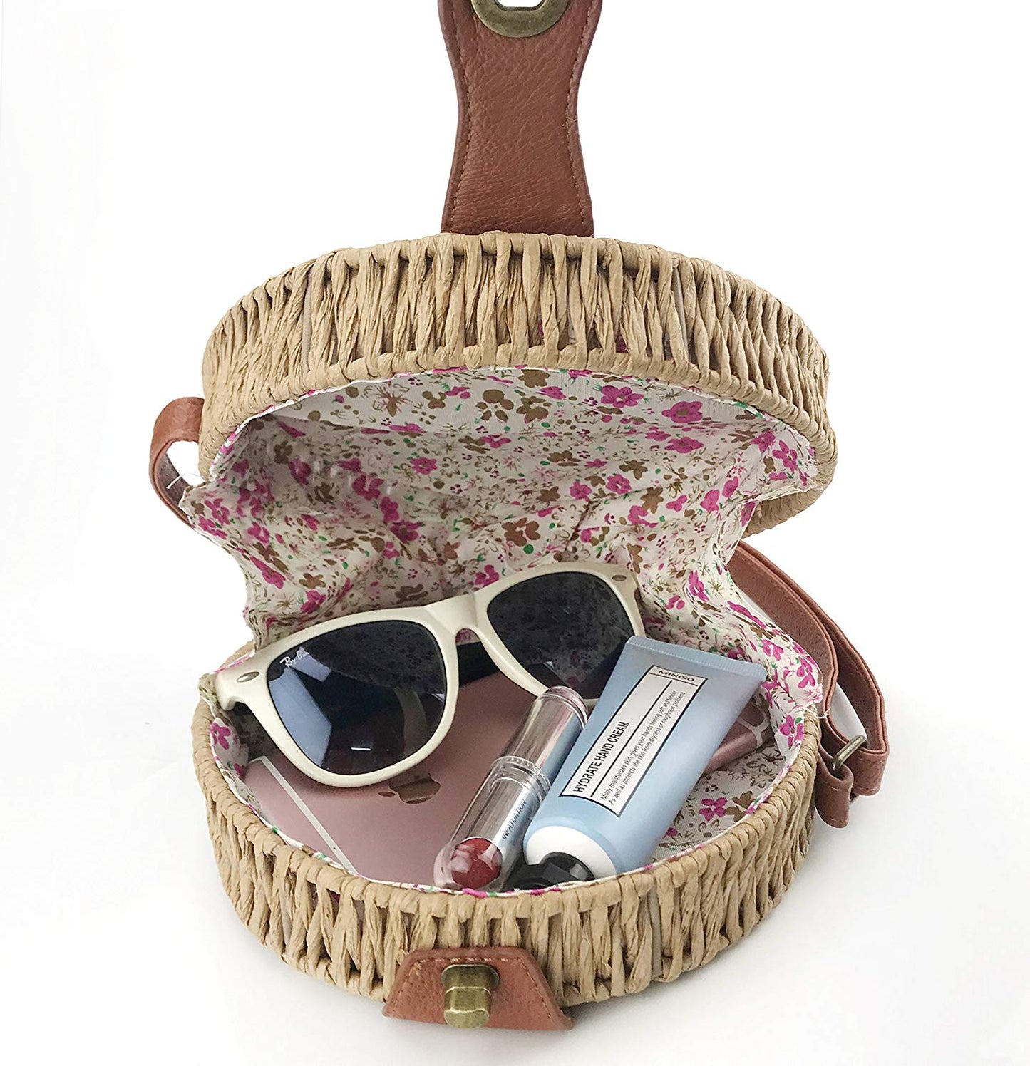 Round Straw Handwoven Shoulder Bag Women Cross body Bag for Summer Holiday - Hoxis Bags