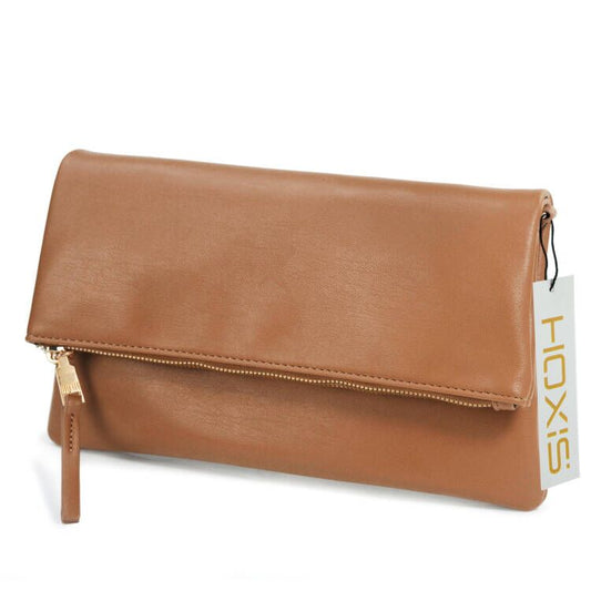 Women's Zipper Foldover Clutch Vegan Leather Envelope Cross body Bag with Chain Strap