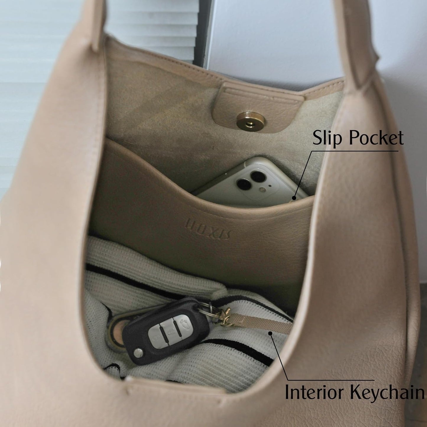 Soft Vegan Leather Hobo Bag for Women - Nude