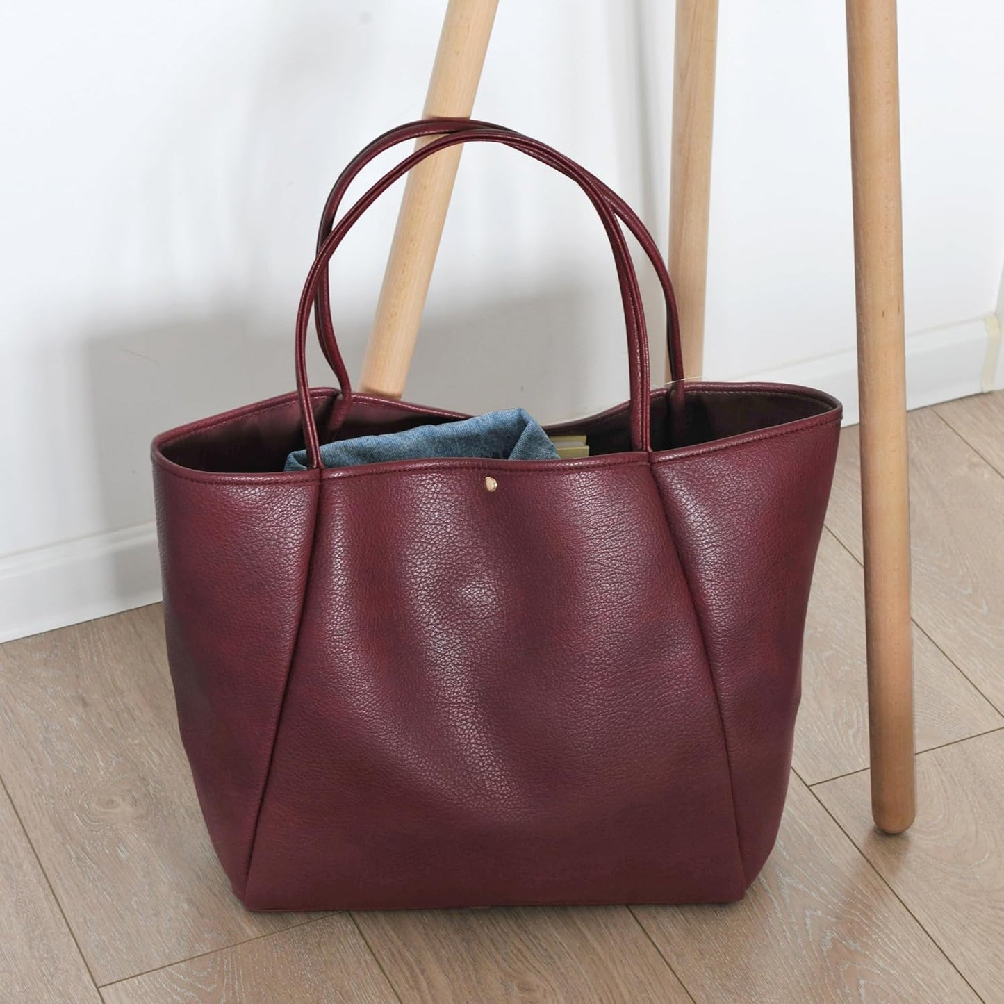 Oversized Vegan Leather Tote Women's Travel Bag - Dark Red
