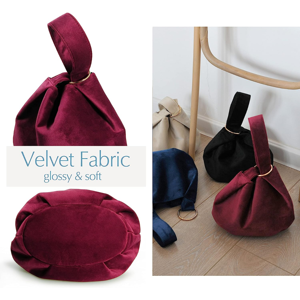 Women Clutch Velvet Top Handle Bag Wristlet Small Tote Purse
