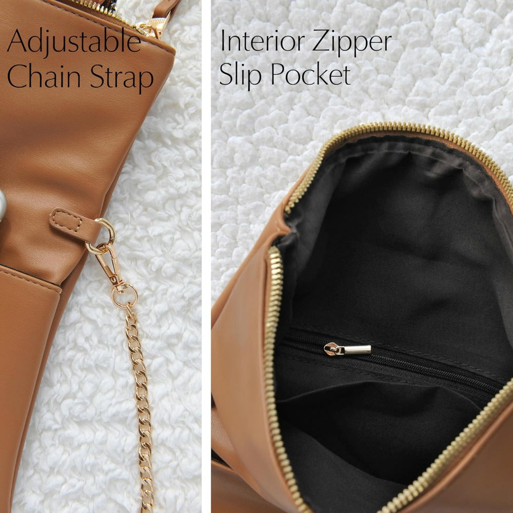 Women's Zipper Foldover Clutch Vegan Leather Envelope Cross body Bag with Chain Strap