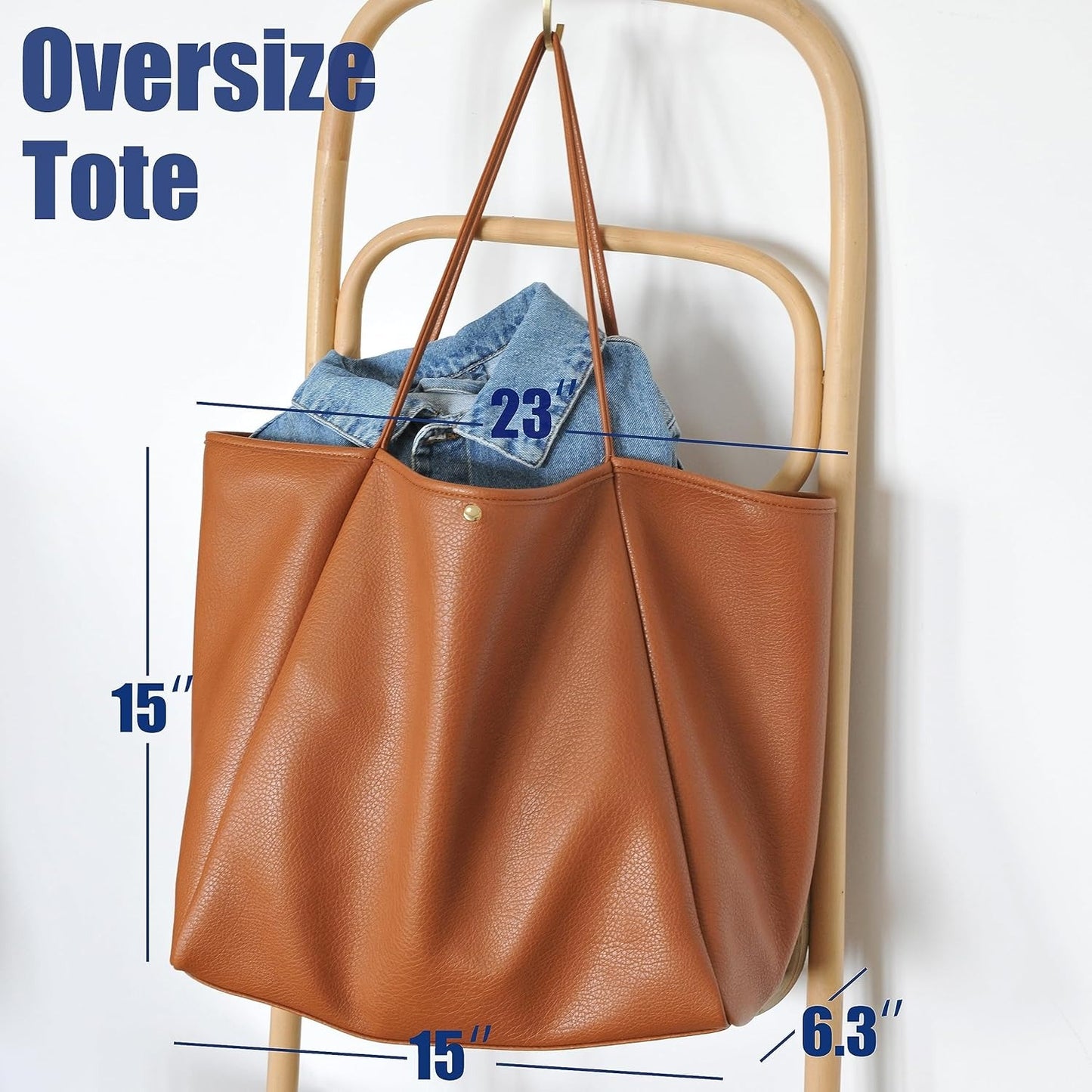 Oversized Vegan Leather Tote Women's Travel Bag - Orange Brown