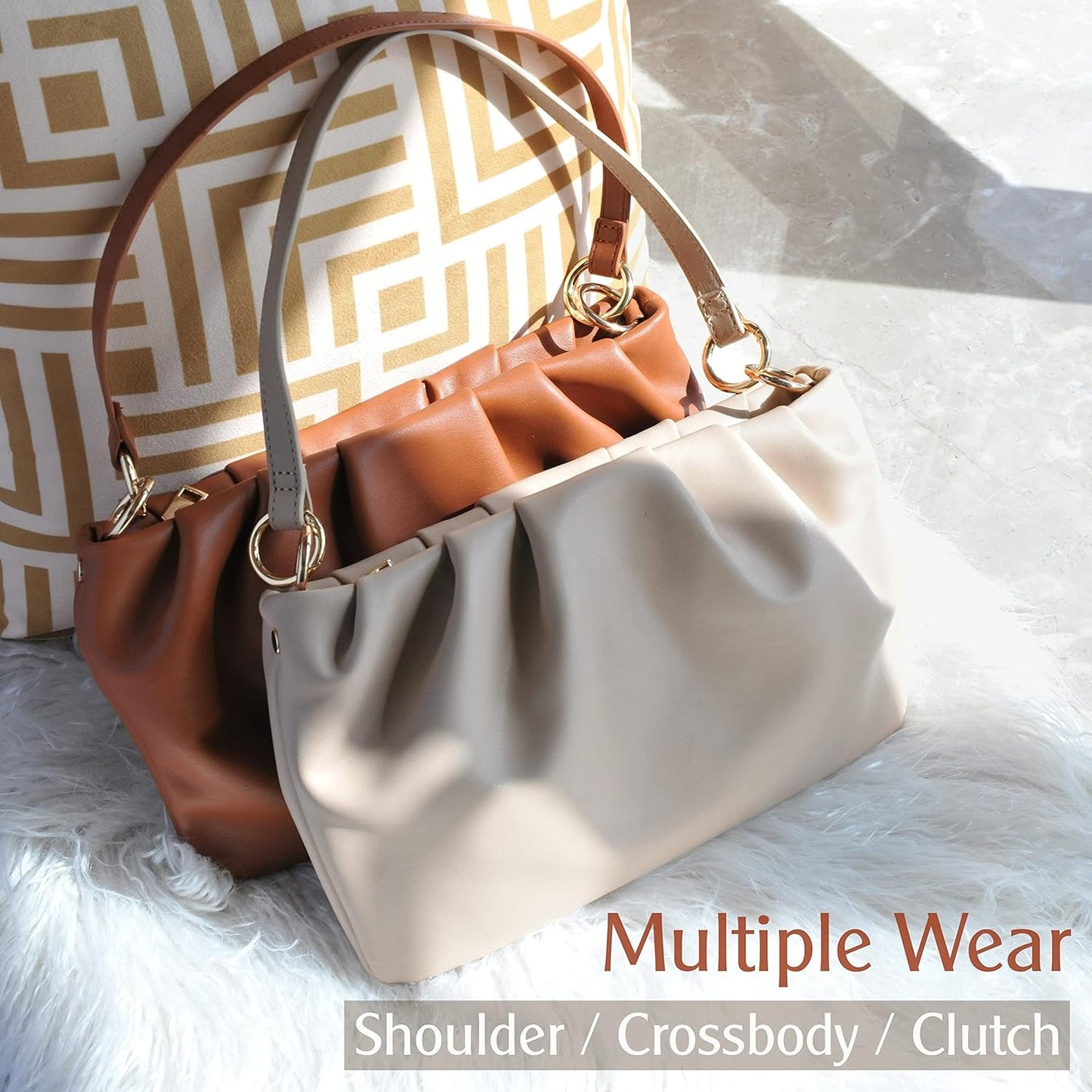 Ruched Shoulder Handbag - Nude