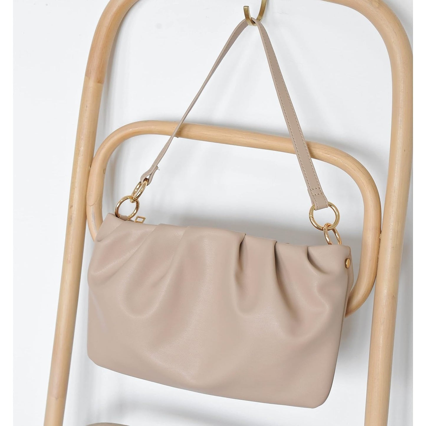 Ruched Shoulder Handbag - Nude