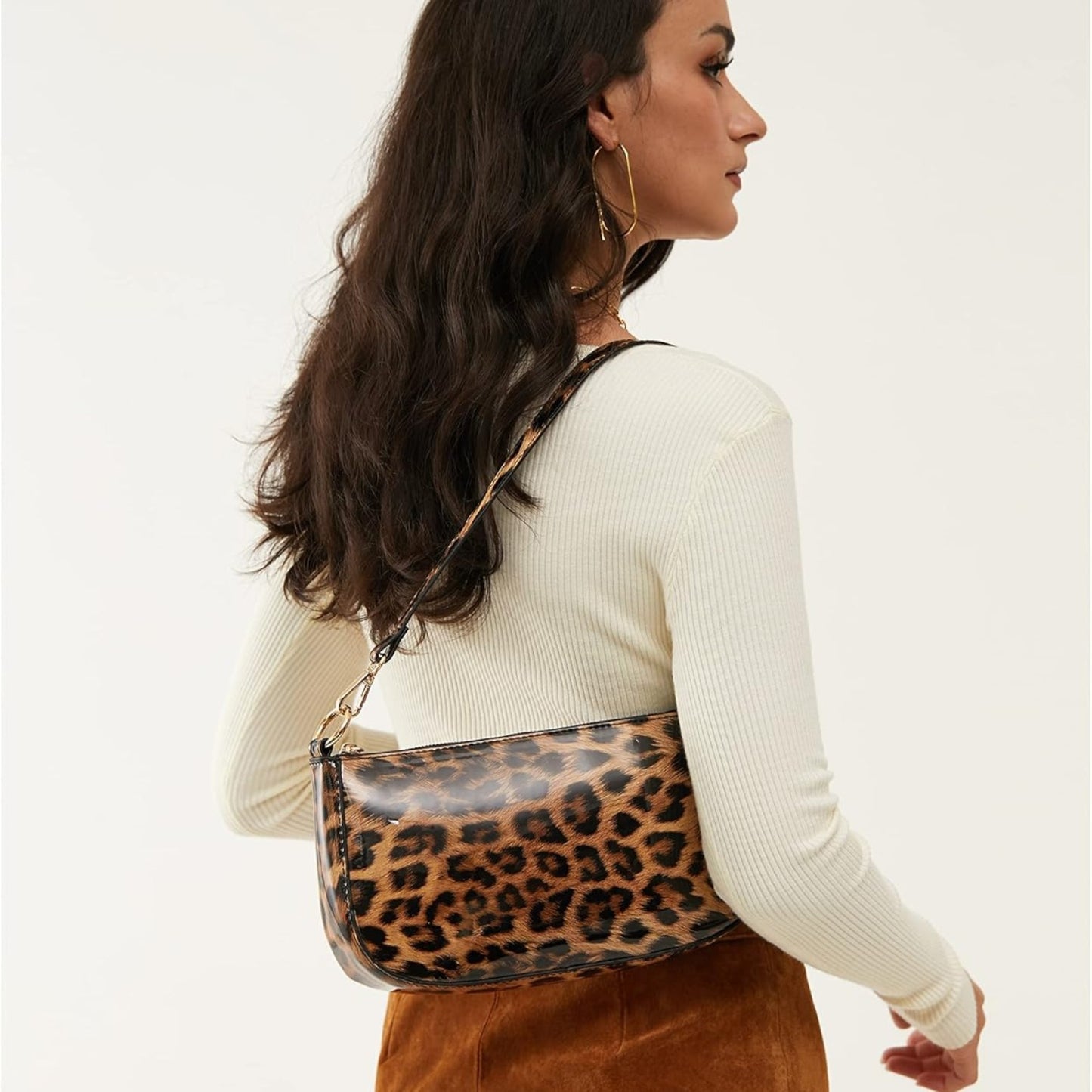 Leopard 90s Women Shoulder Bag Glossy Patent Leather Crossbody Bag