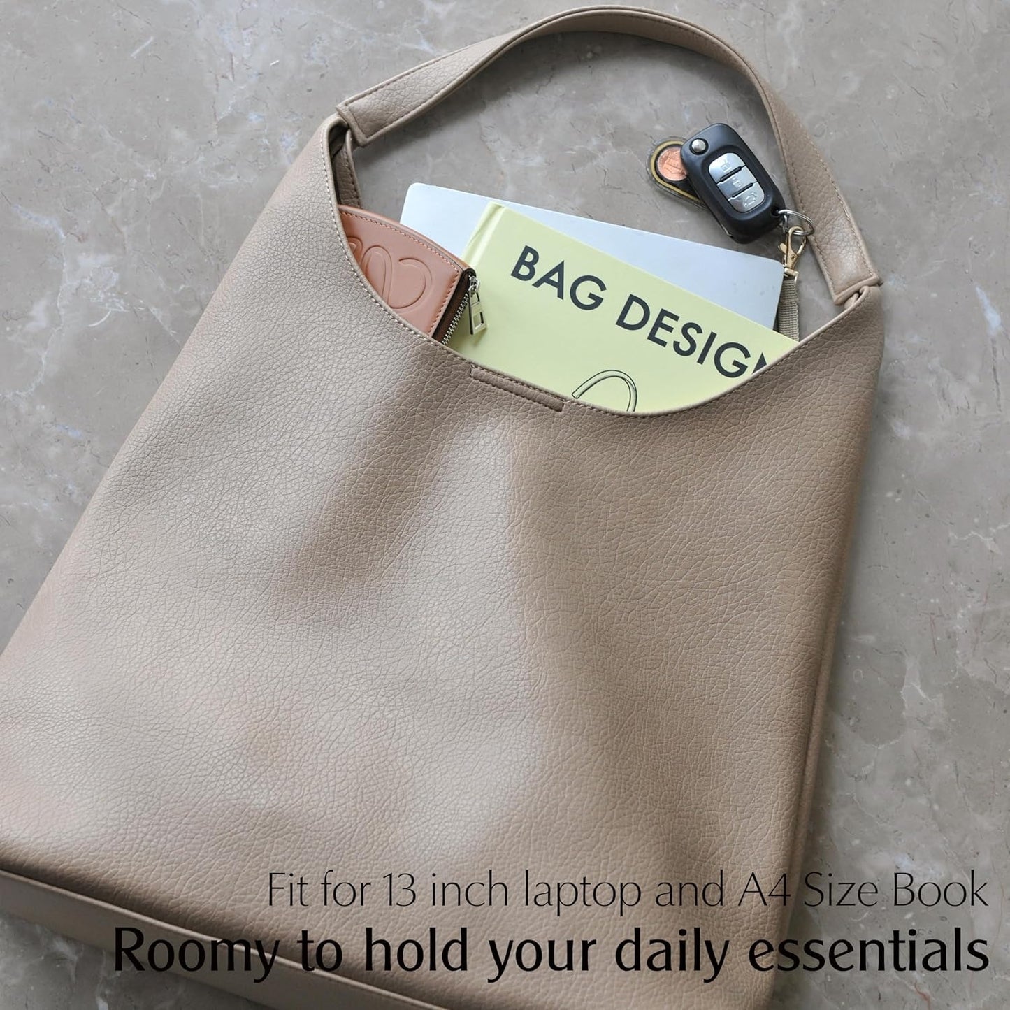 Soft Vegan Leather Hobo Bag for Women - Nude