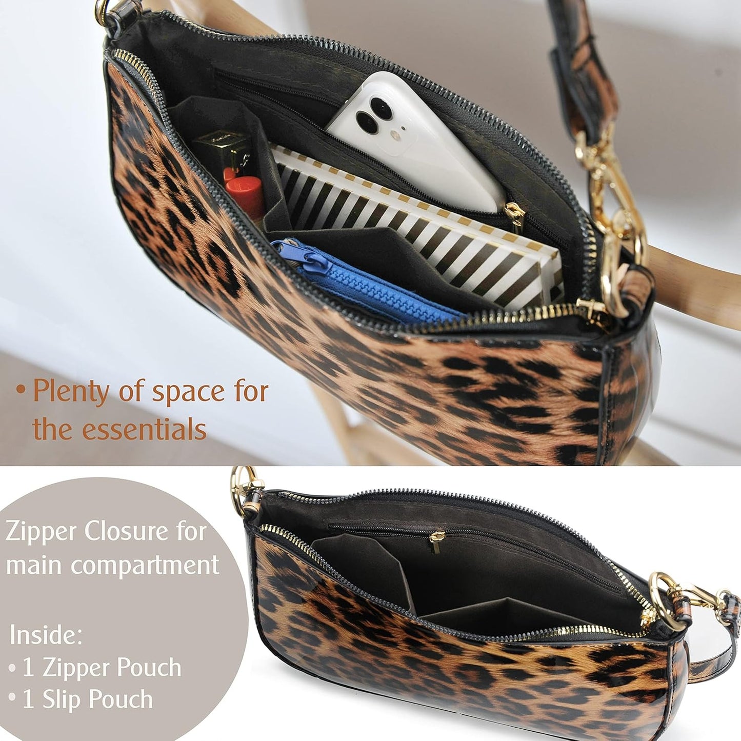 Leopard 90s Women Shoulder Bag Glossy Patent Leather Crossbody Bag