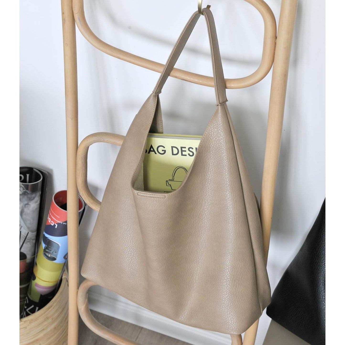 Soft Vegan Leather Hobo Bag for Women - Nude