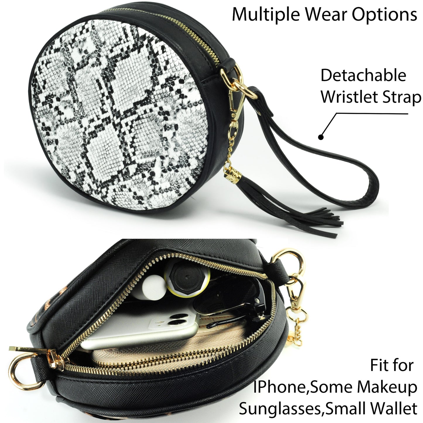 Round Crossbody Bag Snake Skin Pattern