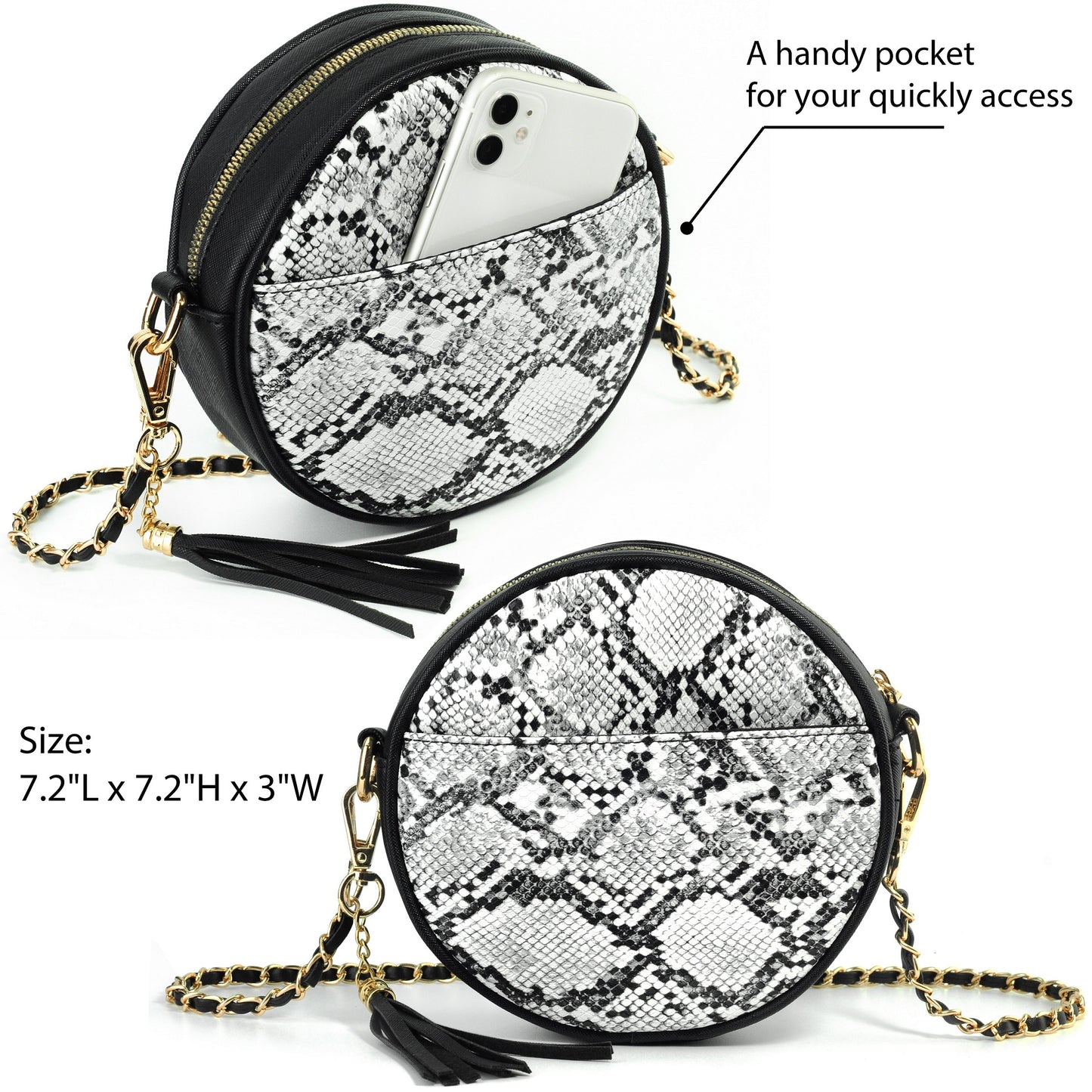 Round Crossbody Bag Snake Skin Pattern