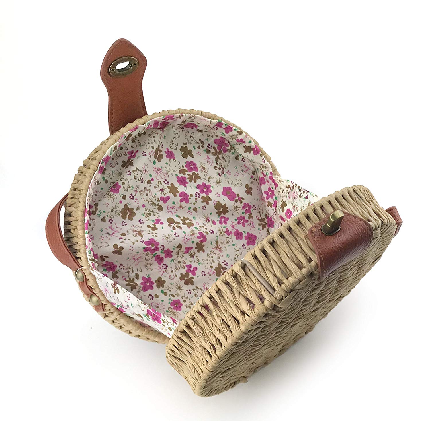Round Straw Handwoven Shoulder Bag Women Cross body Bag for Summer Holiday - Hoxis Bags