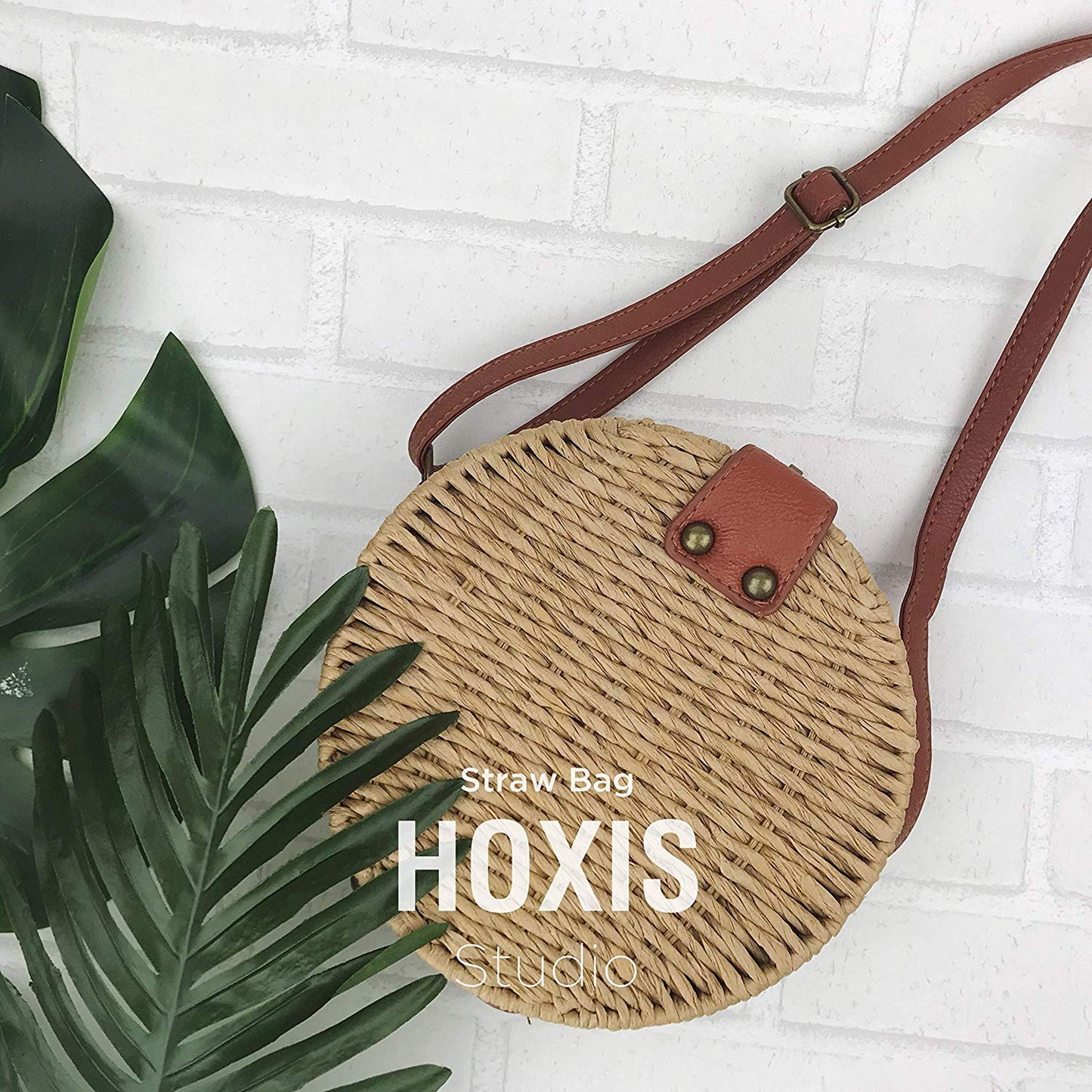 Round Straw Handwoven Shoulder Bag Women Cross body Bag for Summer Holiday - Hoxis Bags