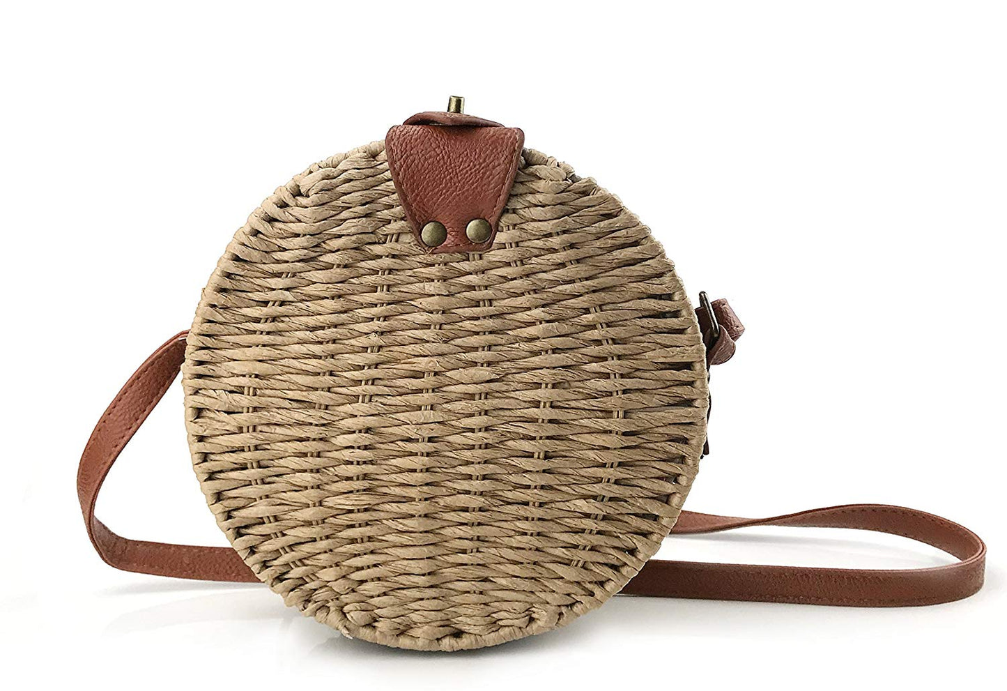 Round Straw Handwoven Shoulder Bag Women Cross body Bag for Summer Holiday - Hoxis Bags
